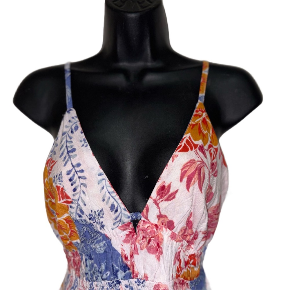 Floral Patchwork Spaghetti-Strap Above the knee S… - image 4